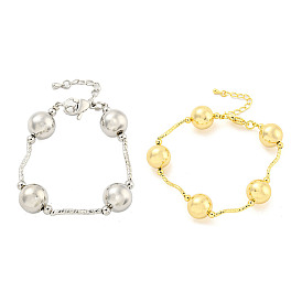 Rack Plating Brass Twisted Link Round Ball Bracelets for Women, Cadmium Free & Lead Free, Long-Lasting Plated