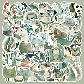 50Pcs Green Animal Series PVC Self-Adhesive Stickers, for DIY Photo Album, Diary Scrapbook Decoration