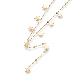 304 Stainless Steel Pendant Necklaces, with Cable Chains and Round Beads, Star