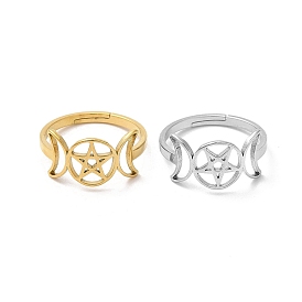 304 Stainless Steel Triple Moon Goddess Adjustable Ring