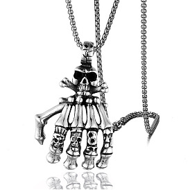 Domineering Ghost Claw Necklace Personality Retro Stainless Steel Alloy Men's Punk Hand Bone Necklace Ghost Head Accessories