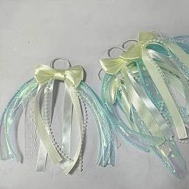 4Pcs Polyester Ribbon Bowknot Shoe Charms, with Iron Ring