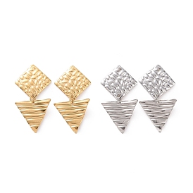 304 Stainless Steel Triangle with Rhombus Dangle Stud Earrings for Women