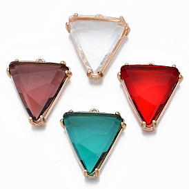 Transparent Glass Pendants, with Light Gold Brass Findings, Long-Lasting Plated, Triangle