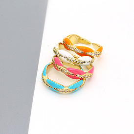 Colorful Minimalist Oil Drop Water Diamond Twisted Ring for Women