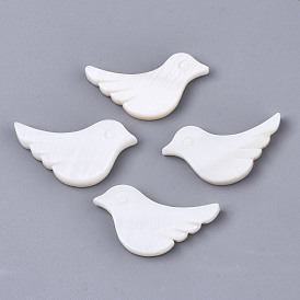 Natural Freshwater Shell Beads, Half Drilled, Bird