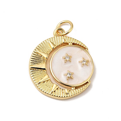 Стойка металлическая латунная микропрофилированная кубическая циркония подвески, с эмалью, без кадмия, без никеля и без свинца, плоские круглые с луной, реальный 18 k позолоченный