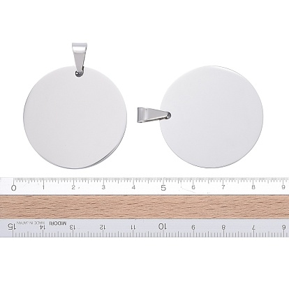 DIY Materials 201 Stainless Steel Flat Round Hand Stamping Blank Tag Pendants, 43x36x1mm, Hole: 9x4mm