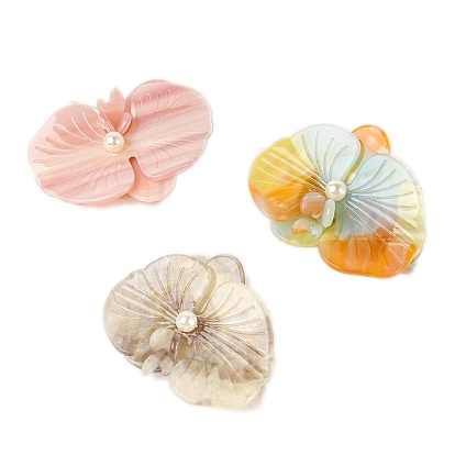 Акриловые с пластиковыми жемчужными заколками-коготками, орхидеи-мотыльки