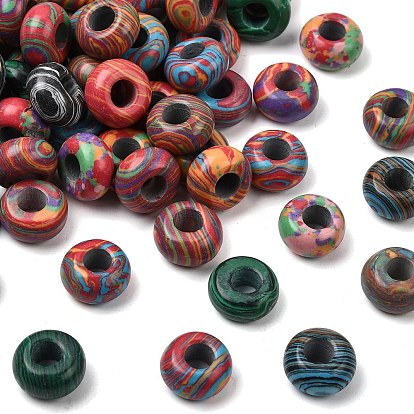 Синтетический малахитовый камень европейский бисер, бусины с большим отверстием, рондель, окрашенные, 14x7~8 мм, отверстие : 5 мм