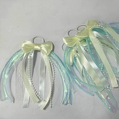 4Pcs Polyester Ribbon Bowknot Shoe Charms, with Iron Ring