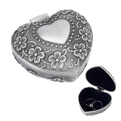 Cajas de almacenamiento de joyas de aleación con forma de corazón y flores vintage para guardar pequeños objetos., cajas decorativas metálicas de escritorio