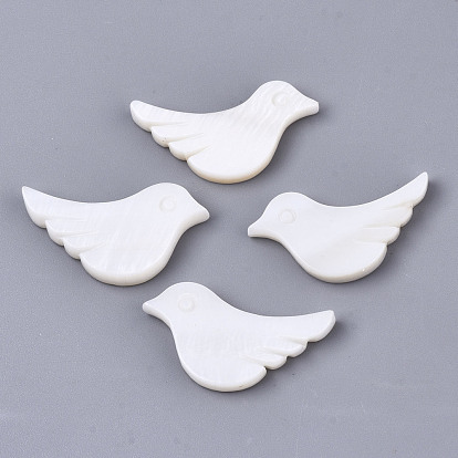Natural Freshwater Shell Beads, Half Drilled, Bird