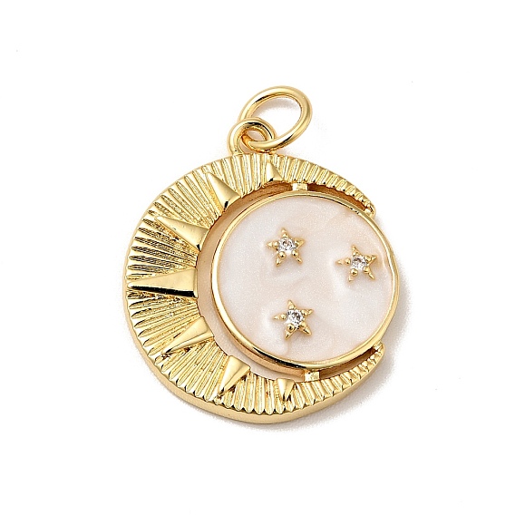 Стойка металлическая латунная микропрофилированная кубическая циркония подвески, с эмалью, без кадмия, без никеля и без свинца, плоские круглые с луной, реальный 18 k позолоченный