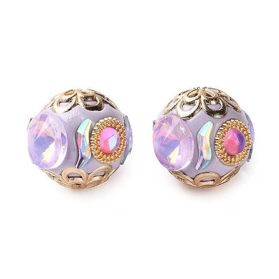 Индонезийские бусины ручной работы, рондель, с сердечником из сплава и смоляными стразами