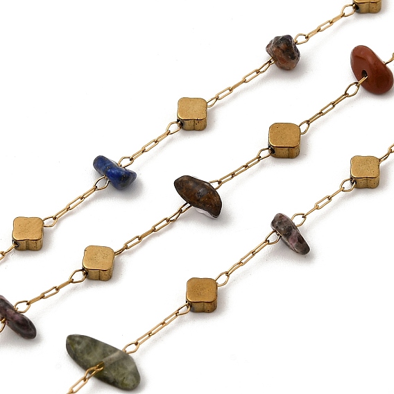 Ручная работа 304 цепочки из нержавеющей стали с бусинами из драгоценных камней, пайки, ионное покрытие (ip)