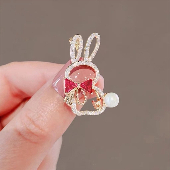 Rabbit/Human Alloy Enamel Rhinestone Brooch