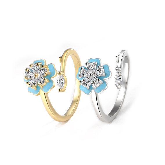 Кольца-манжеты из цветочной латуни с микропаве из кубического циркония для женщин, с эмалью, Кольцо-спиннер для успокоения беспокойства, медитации