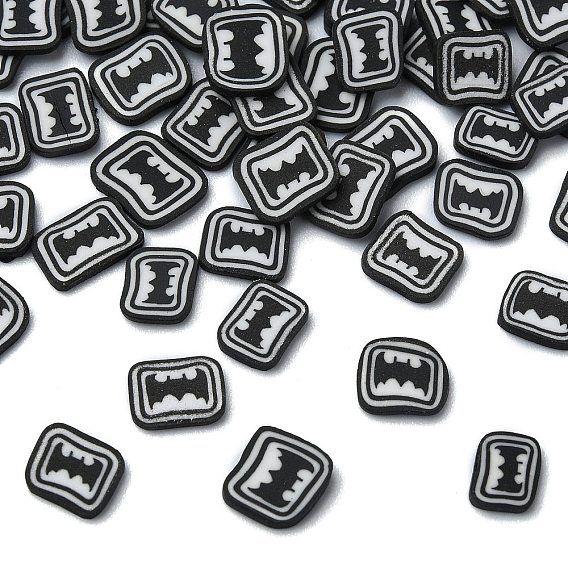 Кабошоны из полимерной глины ручной работы на тему Хэллоуина, прямоугольник с летучей мышью