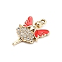 UV Plating Golden Alloy Enamel Pendants, with Rhinestone, Girl with Wings Charms