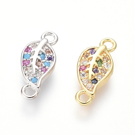 Brass Micro Pave Cubic Zirconia Links Connectors, Leaf, Colorful