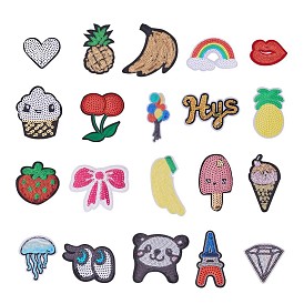 Computerized Embroidery Cloth Iron On Patches, with Paillette, Costume Accessories, Appliques, Mixed Shapes