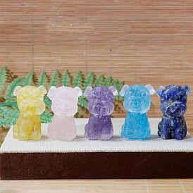 Natural Gemstone Chip & Resin Craft Display Decorations, Schnauzer Dog Figurine, for Home Feng Shui Ornament