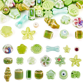 38шт 19 стили фарфоровые бусины ручной работы, яркие глазированный фарфор, разнообразные