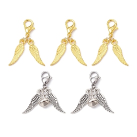 20Pcs 2 Styles Alloy Wings and Iron Bell Pendant Decoration, with Lobster Claw Clasps