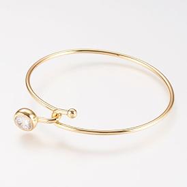 Brass Rhinestone Bangle, Real 18K Gold Plated