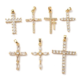 Латунные микро проложить кубического циркония подвески, крест прелести, без никеля , реальный 18 k позолоченный