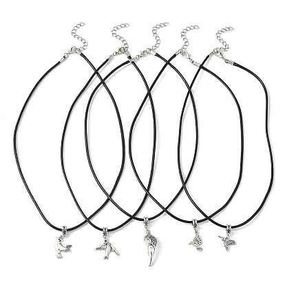 Antique Silver Alloy Bird Pendant Necklaces, with Imitation Leather Cords