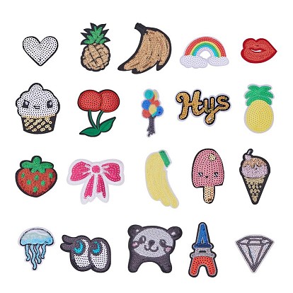 Computerized Embroidery Cloth Iron On Patches, with Paillette, Costume Accessories, Appliques, Mixed Shapes