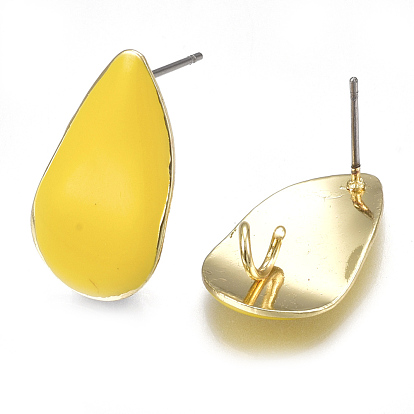 Alloy Stud Earring Findings, with Loop, Enamel and Steel Pins, Teardrop, Light Gold