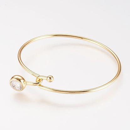 Brass Rhinestone Bangle, Real 18K Gold Plated