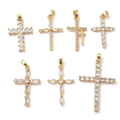 Латунные микро проложить кубического циркония подвески, крест прелести, без никеля , реальный 18 k позолоченный
