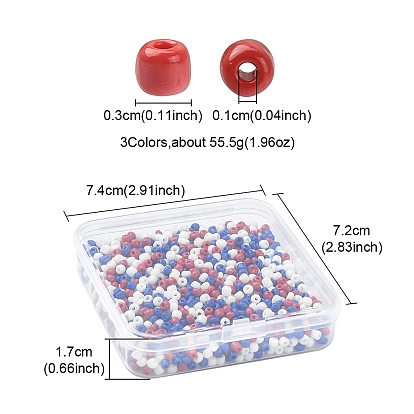 55.5G 3 Colors 8/0 Glass Seed Beads, Opaque Colours Seed, Round, Small Craft Beads for Independence Day