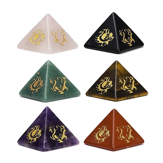 6шт. натуральный драгоценный камень оргонит пирамида дисплей украшения, с символом, фигурка для украшения дома, энергетический камень рейки для исцеления