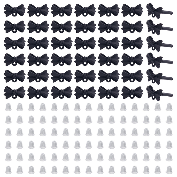 42 Pièces de supports de boucles d'oreilles à clous en alliage peint à la bombe, avec des épingles en laiton et des boucles horizontales, bowknot, avec 84 écrous d'oreille en plastique