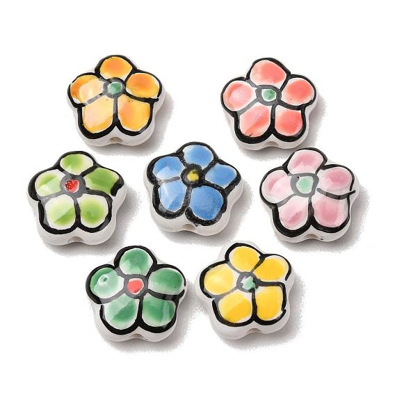 Handmade Porcelain Beads, Hand Painted, Flower