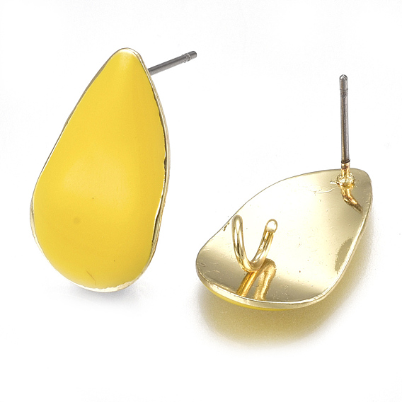 Alloy Stud Earring Findings, with Loop, Enamel and Steel Pins, Teardrop, Light Gold