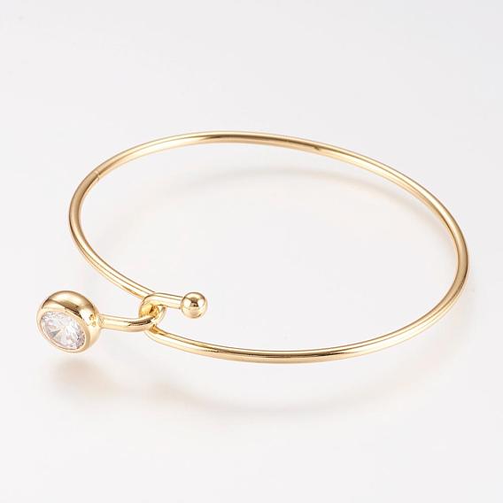 Brass Rhinestone Bangle, Real 18K Gold Plated