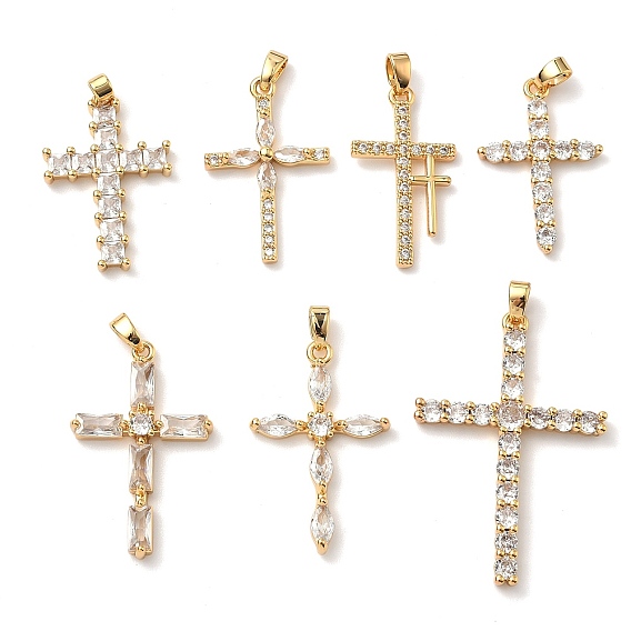 Латунные микро проложить кубического циркония подвески, крест прелести, без никеля , реальный 18 k позолоченный
