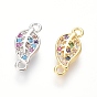 Brass Micro Pave Cubic Zirconia Links Connectors, Leaf, Colorful