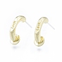 Rack Plating Alloy Stud Earrings Findings, Earring Pads, C-shape with Word Luck, Cadmium Free & Nickel Free & Lead Free