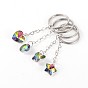 Stainless Steel Keychain, with Mixed Shapes Glass Pendant, 72~73mm