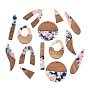 Walnut Wood & Transparent Resin Pendants, Mixed Shapes Charm