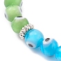 Bracelets de perles extensibles arc-en-ciel rond mauvais œil pour enfants, avec alliage de perles d'entretoise, argent antique