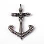 316 большие подвески из хирургической нержавеющей стали, якорь с черепом, 62x40x7 мм, отверстие : 4.5 мм