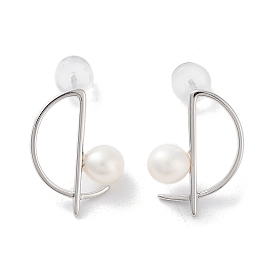 Natural Pearl Stud Earrings for Women, with Sterling Silver Pins, Half Round